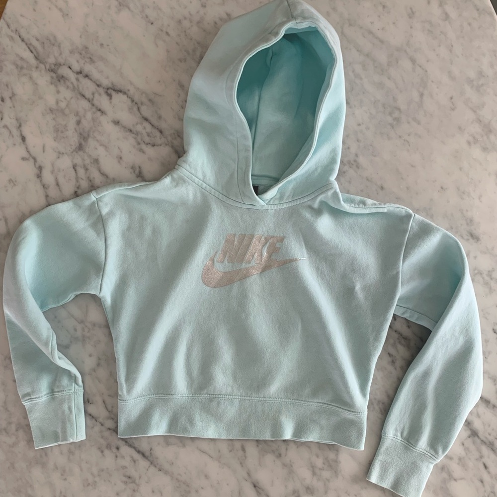 Nike kids hoodie in mint green with silver logo size L